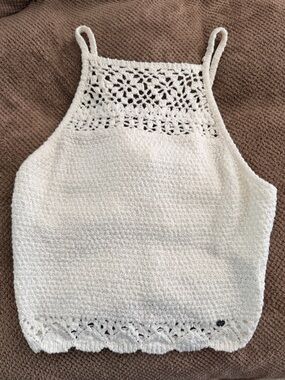 Hollister Cream Crochet Halter Tank Top - Size Medium